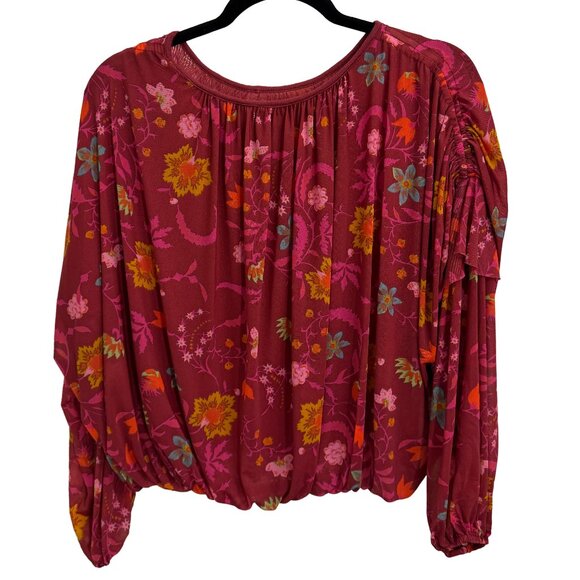 Free People Wild Flower Honey Blouson Floral Peasant Top Red Berry Women’s Small - Picture 10 of 13